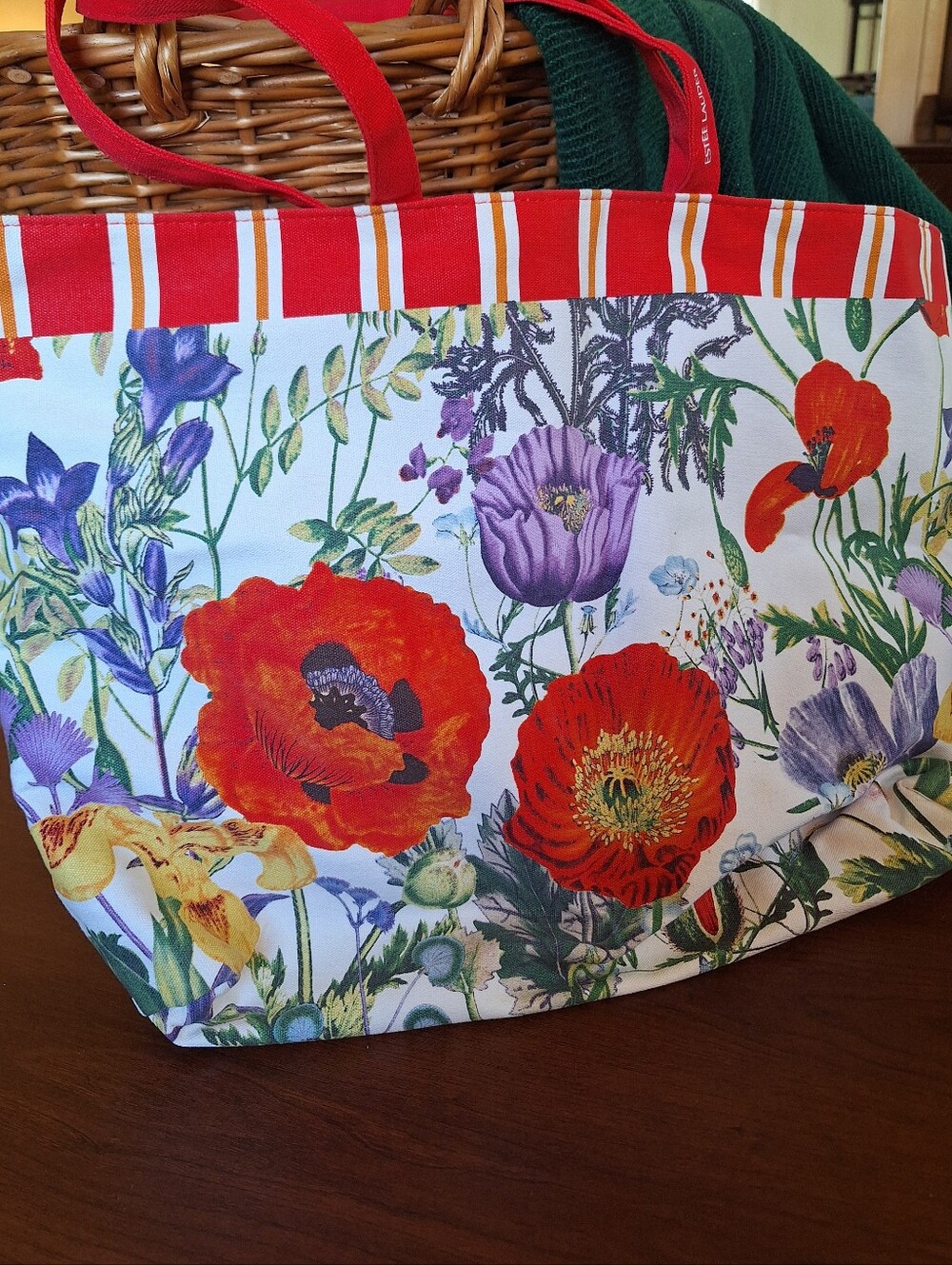 NWOT Estee Lauder Red Poppies Floral Canvas Tote  Large Tulip Time